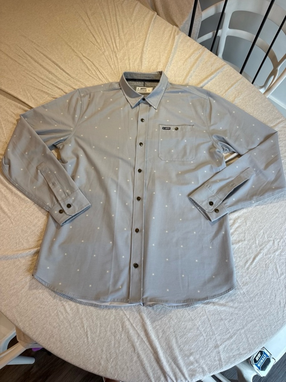 Men's Light Blue Dot-Print Long-Sleeve Button-Down Shirt